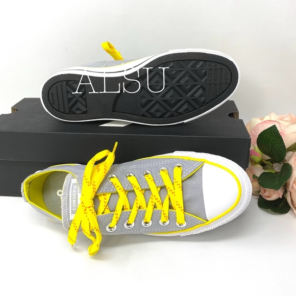 🌸Sale🌸 Converse Ctas Low Top Canvas Wolf Grey Yellow Women's Size 7 564349F - Picture 6 of 7